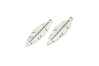 Silver Feather Charm, 12 Antique Silver Plated Brass Feather Charms With 1 Loop, Findings (25x7x0.60mm) SMP0441 Y208