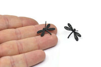 Black Dragonfly Earring, 4 Oxidized Black Brass Dragonfly Stud Earrings (21x14mm) N1668