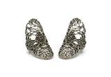 Silver Ring, Antique Silver Plated Brass Adjustable Flower Ring H0329