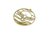 Brass Round Charm, 2 Raw Brass Phoenix Charms With 1 Loop, Bird Charms, Findings (36x34x0.80mm) SMP3119