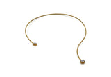 Brass Choker Necklace, Raw Brass Open Wire Necklace With CZ Zircon Bead Ending R055
