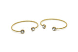 Wire Bohemian Cuff Zircon Bead Ending, 1 Raw Brass Open Wire Bracelets With CZ Zircon Bead Ending V082