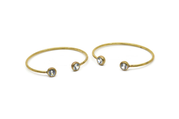 Wire Bohemian Cuff Zircon Bead Ending, 1 Raw Brass Open Wire Bracelets With CZ Zircon Bead Ending V082
