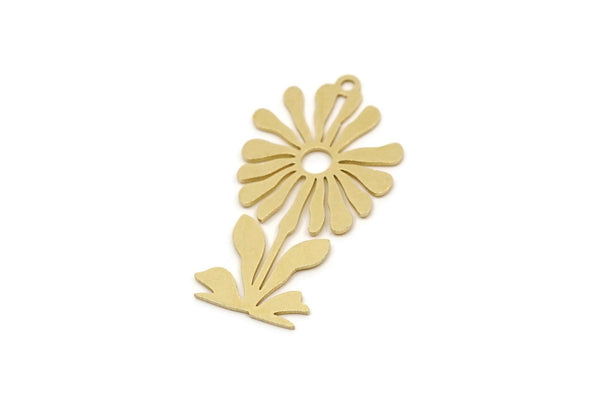 Brass Flower Charm, 6 Raw Brass Flower Charms With 1 Loop, Charm Pendants, Earring Findings (32x18x0.60mm) SMP2773