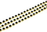 Rhinestone Chain, 1 Meter Jet Crystal Rhinestone Chain With Brass Frame (6mm) Z068