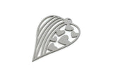 Steel Heart Charm, 4 Stainless Steel Heart Charms With 1 Loop, Heart Earrings, Pendants (42x27x0.80mm) SMP3049