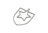 Steel Star Charm, 4 Stainless Steel Shield Charms With 1 Loop, Geometric Findings (35x24.5x0.80mm) SMP3122