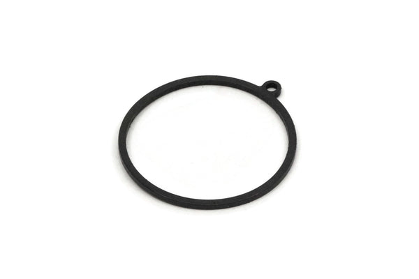 Black Round Charm, 6 Oxidized Black Brass Circle Charms With 1 Loop, Charm Earrings (25x1mm) A2852