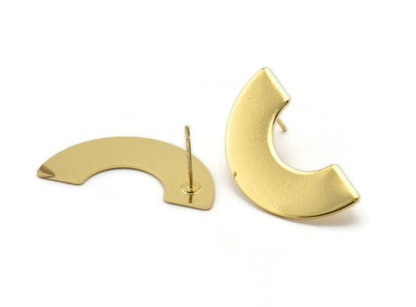 Gold Geometric Earring, 2 Gold Plated  Semi Circle Blanks Stud Earrings (30x15x8x0.8mm) BS 1823 A1191 Q1022