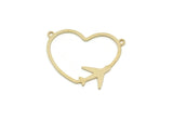 Brass Airplane Charm, Raw Brass Heart Charms With 2 Loops, Necklace Pendants, Connector Findings (23.5x30x0.80mm) SMP3308