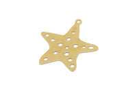 Brass Sea Star Charm, 8 Raw Brass Sea Star Charms With 1 Loop, Earring Findings (26x25x0.60mm) SMP2720 Y110