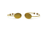 Open Brass Bangle, Raw Brass Open Cuffs With Ball Ending And Oval Blank V001