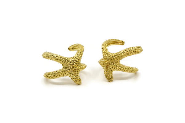 Brass Starfish Ring - 4 Raw Brass Adjustable Starfish Rings Mn69