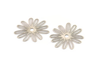 Silver Flower Charm, 6 Antique Silver Plated Brass Flower Charms, Findings (30x0.30mm) F115 H0375