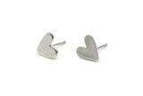 Silver Heart Earring, 6 Antique Silver Plated Brass Heart Stud Earrings (8x1mm) M02171 A2492