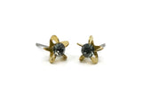 Brass Stud Earrings, 6 Black Diamond Crystal Rhinestone Beads Brass Stud Earrings Brass Setting for SS18 - 4.3mm SS18 N0374