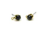 Brass Stud Earrings, 6 Montana Crystal Rhinestone Beads Brass Stud Earrings Brass Setting for SS18 - 4.3mm SS18 N0279