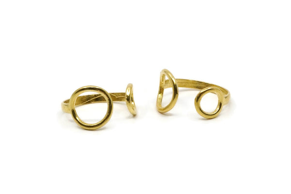 Two Circled Ring - 4 Raw Brass Adjustable Ring With Two Circles - (18mm) Mn74
