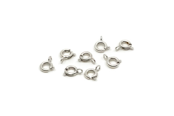 Silver Spring Clasp, 24 Antique Silver Plated Brass Round Spring Ring Clasps (7mm) 17026 A0427