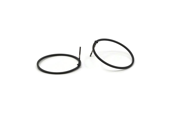 25mm Circle Earring, 6 Oxidized Black Brass Circle Stud Earrings (25x1x1mm) A3769 A5548