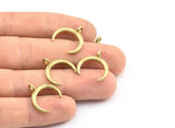 Brass Moon Charms, 2 Raw Brass Crescent Moon Charms With 1 Loop, Pendants, Earrings, Findings (18x17.5mm) E094