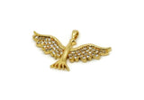 Gold Bird Charm, 2 Gold Plated Phoenix, Cubic Zircon, CZ Pave Phoenix Bird Charm, Zircon Charm Pendants With 1 Loop (16x28mm) SY0166