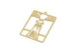 Brass Saturn Charm, 4 Raw Brass Rectangle Planet Charms With 1 Loop, Earring Findings (32x24x0.60mm) SMP2772