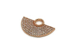 Semi Circle Pendant, Rose Gold Plated White Zircon Pave Semi Circle Necklace Pendant With 1 Loop, Jewelry Findings (28x18x1.8mm) Q0385