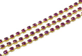 Rhinestone Chain, 1 Meter Fuchsia Crystal Rhinestone Chain With Brass Frame (6mm) Z045