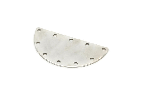 Silver Circle Blank, 4 Antique Silver Plated Brass Semi Circle Blanks with 10 Holes (40x20x0.80mm)  A0963