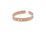 Copper Bangle, Raw Copper Adjustable Moon And Star Patterned Bracelet Cuff With 2 Holes (158x8x0.80mm) SMP3250
