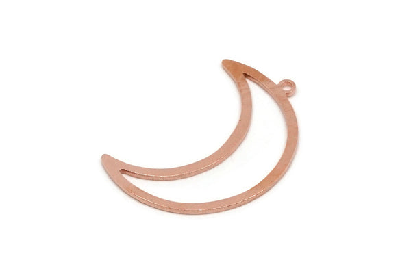 Copper Moon Charm, 4 Raw Copper Crescent Moon Charms With 1 Loop (30x10x0.80mm) SMP2909