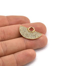 Semi Circle Pendant, 1 Gold Plated White Zircon Pave Semi Circle Necklace Pendant With 1 Loop, Jewelry Findings (28x18x1.8mm) Q0385