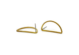 Brass Asymmetric Earring, 6 Raw Brass Asymmetric Half Moon Earring Posts, Pendants, Findings (30x15x1.2mm) E343