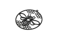 Black Bee Charm, 4 Oxidized Black Brass Bee Charms With 1 Loop, Findings (38x35x0.60mm) A4254