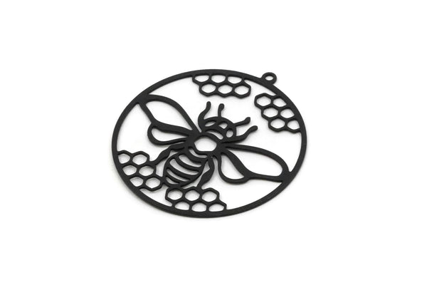 Black Bee Charm, 4 Oxidized Black Brass Bee Charms With 1 Loop, Findings (38x35x0.60mm) A4254