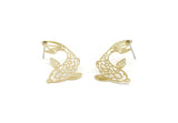 Brass Fish Earring, 6 Raw Brass Fish Shaped Stud Earrings (27x18x0.40mm) D1678