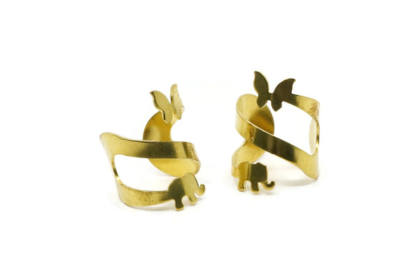 Adjustable Butterfly Ring - 5 Raw Brass Adjustable Butterfly Ring Settings (16x17mm / 23 Gauge) Mn38