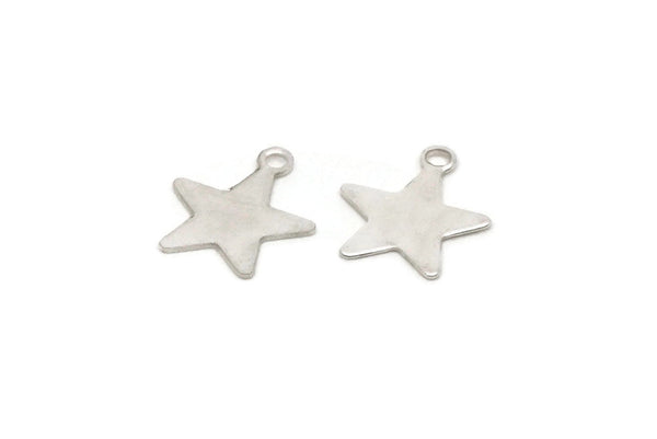 Silver Star Charm, 50 Antique Silver Plated Brass Star Tags With 1 Loop (10x12mm) A0262