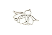 Silver Flower Charm, 4 Antique Silver Plated Brass Lotus Flower Charms With 1 Loop, Findings (26x34x0.60mm) SMP0991 SY0319