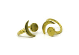Brass Ring, Raw Brass Hammered Crescent Moon And Planet Ring N0361