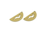 Semi Circle Charm, Raw Brass Half Moon Gazelle Pattern Charms With Holes, Geometric Findings (12.5x26x0.80mm) SMP3341
