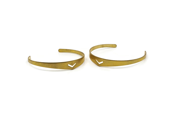 2 Raw Brass Cuff Bracelet Blank Bangle With Chevron Without Holes (4to10mm) BRC013