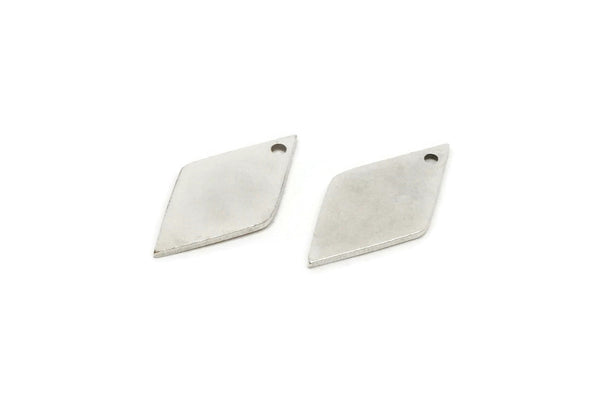 Silver Diamond Charm, 12 Antique Silver Plated Brass Diamond Charms With 1 Hole (21x11x0.80mm) A3775