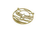 Brass Round Charm, Raw Brass Phoenix Charms With 2 Loops, Bird Charms, Findings (34x34x0.80mm) SMP3120