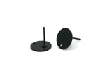 Black Round Earring, 8 Oxidized Black Brass Round Stud Earrings With 1 Hole (11x0.80mm) M02556 A0071