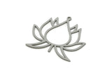 Steel Lotus Charm, 6 Stainless Steel Lotus Flower Charms With 1 Loop, Findings (27.5x31x0.80mm) SMP3081