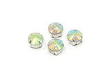 Brass Bead, 8 Raw Brass AB Aurore Crystal Diamond Rhinestones Setting 4 Hole Slider Stones Pad SS47 D1750