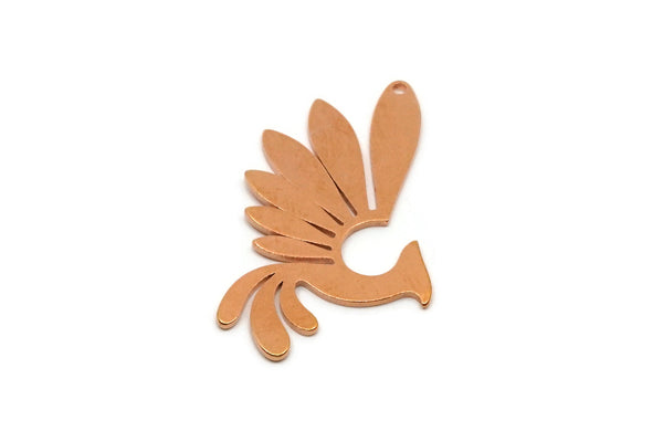 Copper Bird Charm, 4 Raw Copper Phoenix Charms With 1 Hole, Findings (35x21x0.80mm) SMP2798 L003