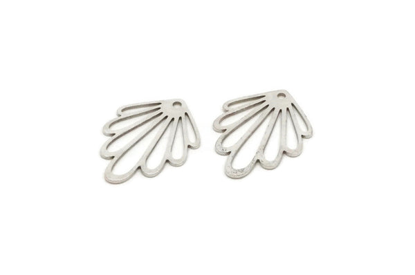 Silver Leaf Charm, 8 Antique Silver Plated Brass Leaf Charms With 1 Hole, Charm Pendants (19x14x0.60mm) SMP0294 A5465